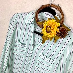 Express Portofino Striped Button Sleeve Camp Shirt